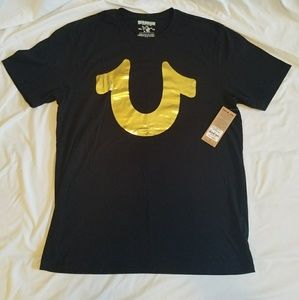 TRUE RELIGION XL BLACK/GOLD HORSESHOE FOIL TEE